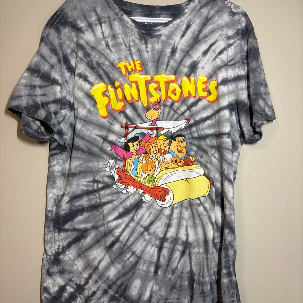 Men’s grey Tie-Dye Graphic Flintstones TEE large